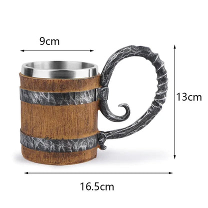 Jarra de cerveza de madera estilo vikingo, simulación de barril de madera, taza de cerveza