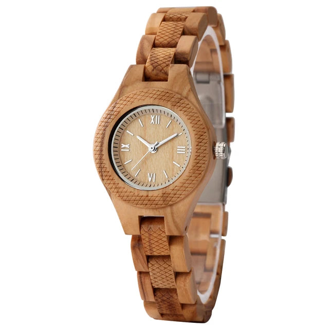 Vintage Elegant Olive Wood/Ebony Quartz Women's Wristwatch