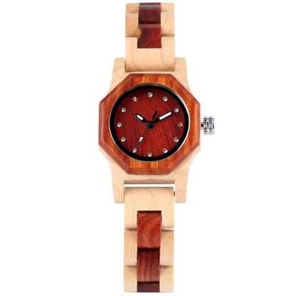 Vogue Rhinestones Display Female Wood Bracelet Wristwatch