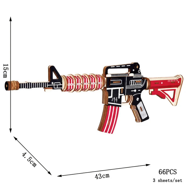 3D Wooden Puzzle Gun Models (Pistol, Rifle, AK47)