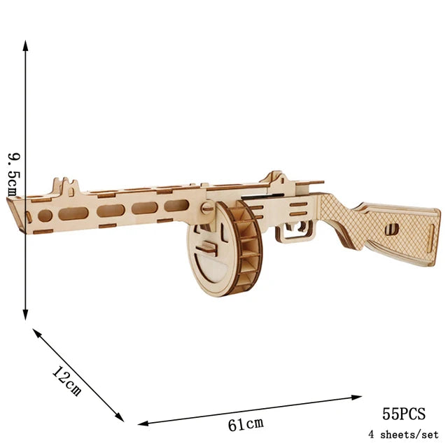 3D Wooden Puzzle Gun Models (Pistol, Rifle, AK47)