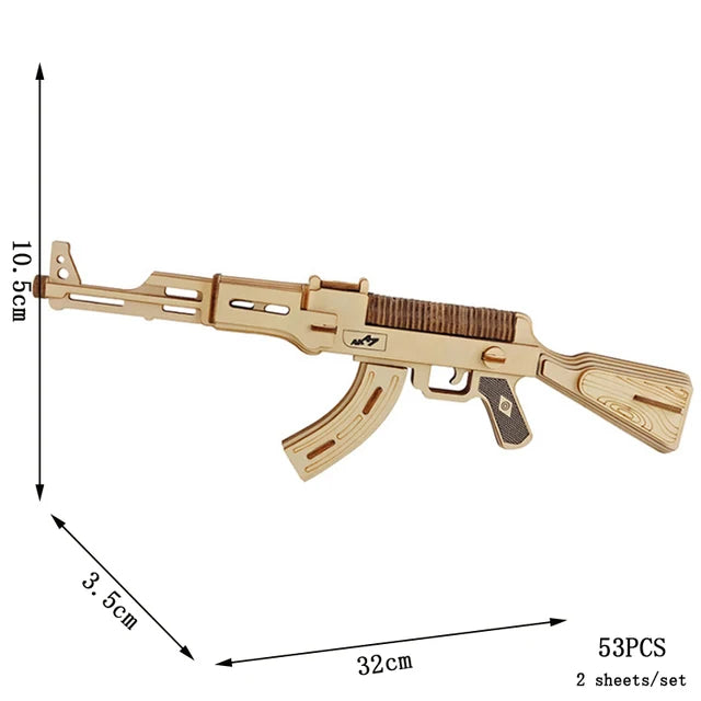 3D Wooden Puzzle Gun Models (Pistol, Rifle, AK47)