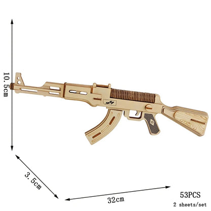 3D Wooden Puzzle Gun Models (Pistol, Rifle, AK47)