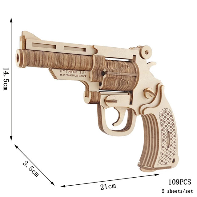 3D Wooden Puzzle Gun Models (Pistol, Rifle, AK47)