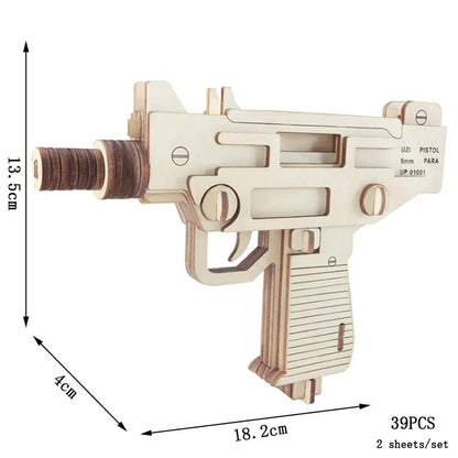 3D Wooden Puzzle Gun Models (Pistol, Rifle, AK47)