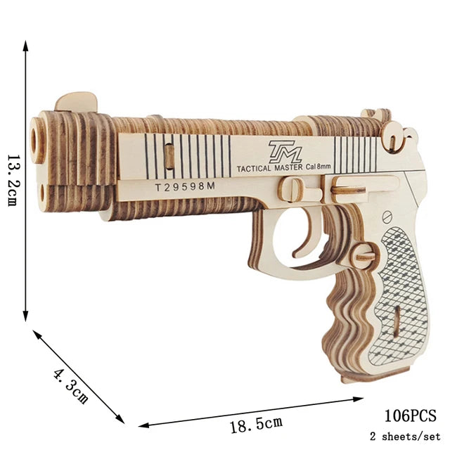 3D Wooden Puzzle Gun Models (Pistol, Rifle, AK47)