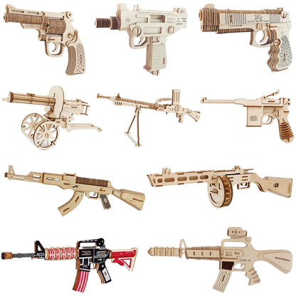 3D Wooden Puzzle Gun Models (Pistol, Rifle, AK47)