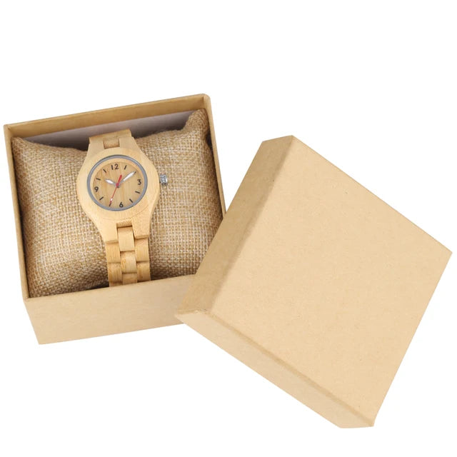 Zebrawood/Bamboo Watch Case Quartz Wristwatch for Women