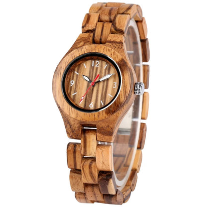 Zebrawood/Bamboo Watch Case Quartz Wristwatch for Women