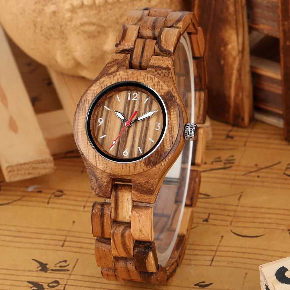 Zebrawood/Bamboo Watch Case Quartz Wristwatch for Women