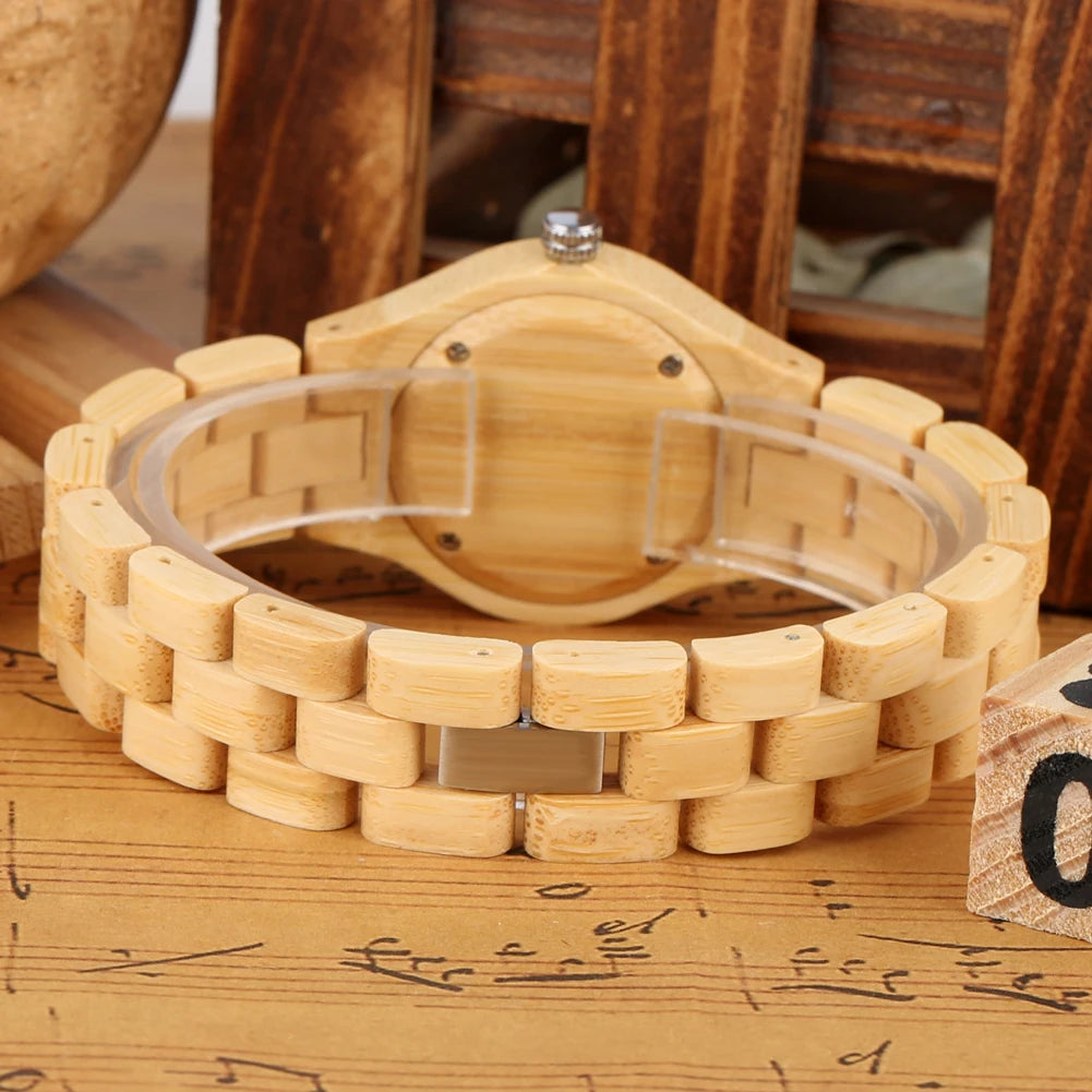 Zebrawood/Bamboo Watch Case Quartz Wristwatch for Women