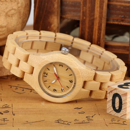 Zebrawood/Bamboo Watch Case Quartz Wristwatch for Women