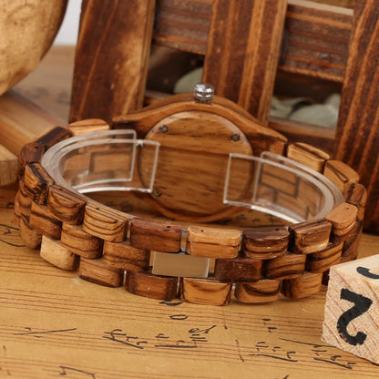 Zebrawood/Bamboo Watch Case Quartz Wristwatch for Women