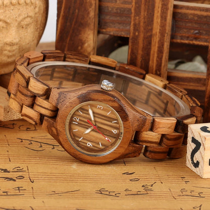 Zebrawood/Bamboo Watch Case Quartz Wristwatch for Women