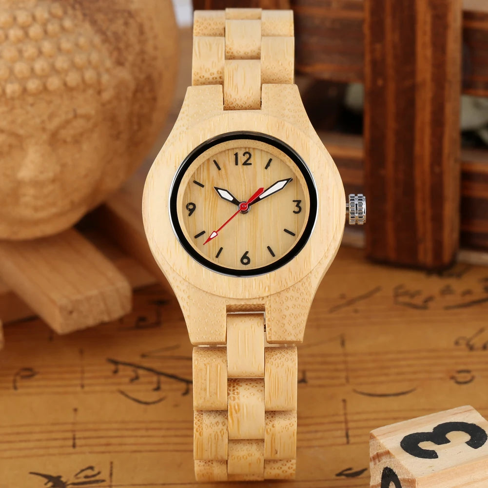 Zebrawood/Bamboo Watch Case Quartz Wristwatch for Women