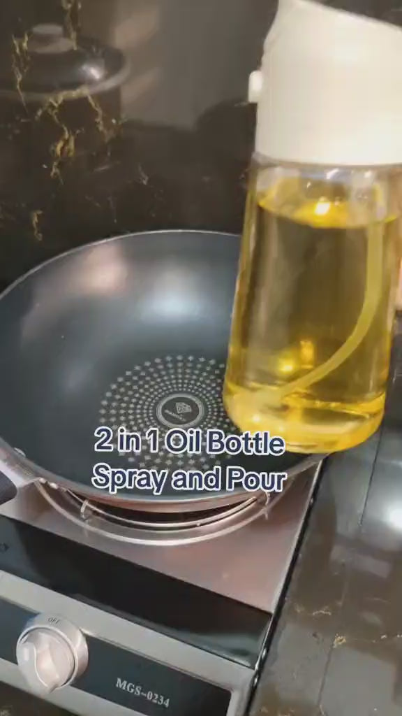 Load video: demonstrating the 2 In 1 Oil kitchen sprayer and dispenser